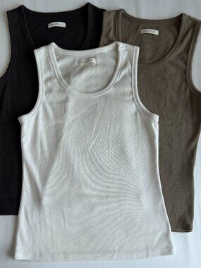 Neuflora Basic Ribbed Tank Tops White, Gray, Brown Neutrals Set Minimalist Large